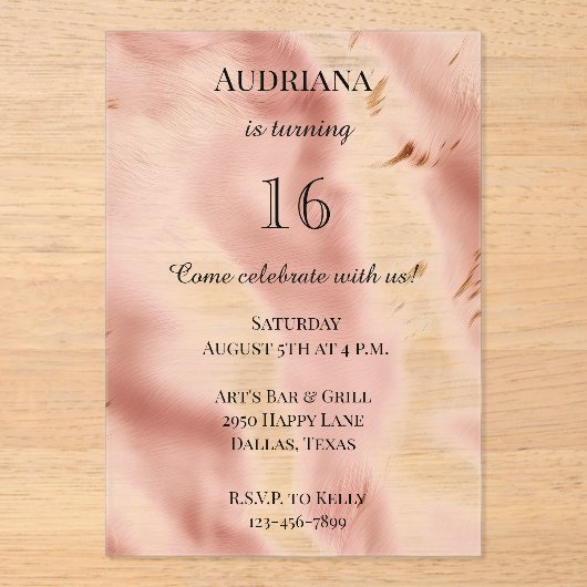 Western Blush Pink Faux Cowhide Birthday アクリル招待状 (正面)