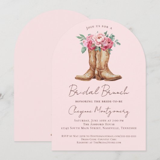 Western Boho Bridal Brunch Blush Pink Floral 招待状 (正面/裏面)