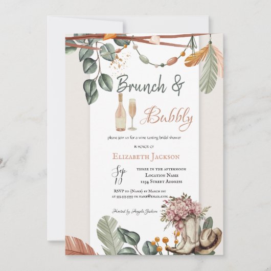 Western Boho Brunch & Bubbly Bridal Shower  招待状 (正面)