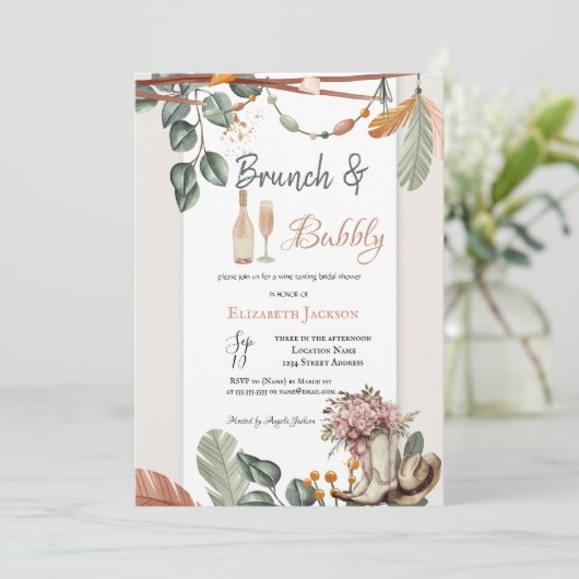 Western Boho Brunch & Bubbly Bridal Shower 招待状 (スタンド正面)