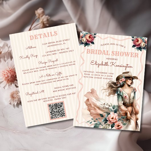 Western Boho Country Cowgirl Floral Bridal Shower 招待状