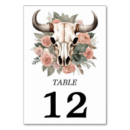 Western Boho Cow Floral Skull Sage Wedding テーブルナンバー