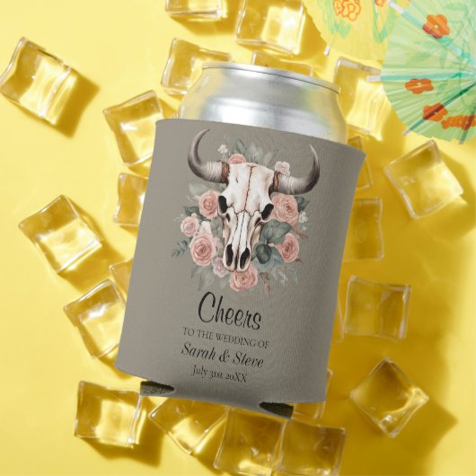 Western Boho Cow Floral Skull Sage Wedding 缶クーラー (インサイチュ 夏)