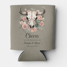 Western Boho Cow Floral Skull Sage Wedding 缶クーラー