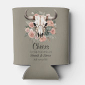 Western Boho Cow Floral Skull Sage Wedding 缶クーラー (裏面)