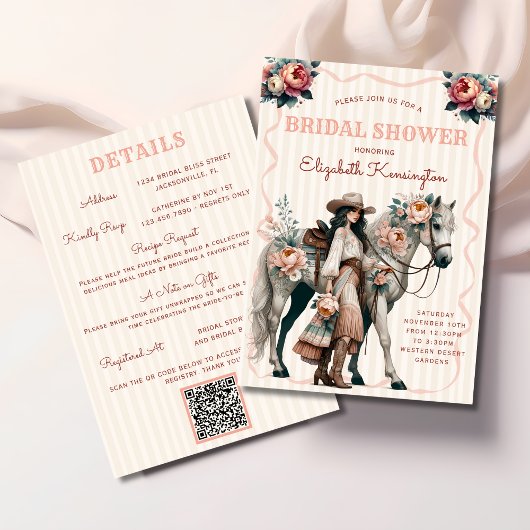 Western Boho Cowgirl Horse Floral Bridal Shower 招待状