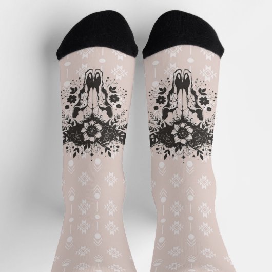 Western Boho Longhorn Floral Socks ソックス (上部)