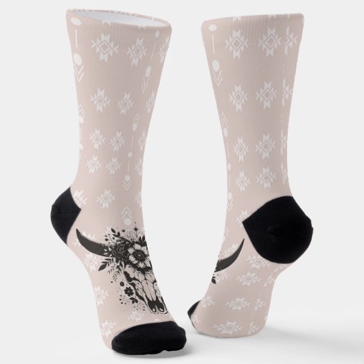 Western Boho Longhorn Floral Socks ソックス (傾斜あり)