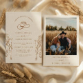 Western Boho Pampas Grass Cowboy Photo Wedding 招待状