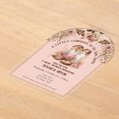 Western Boho Pink Floral Baby Shower アクリル招待状 (レイダウン)