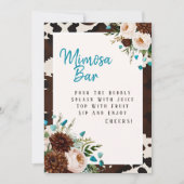 Western Boho Wildflowers Turquoise Mimosa Bar Sign 招待状 (正面)