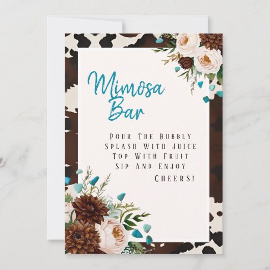 Western Boho Wildflowers Turquoise Mimosa Bar Sign 招待状 (正面)