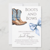 Western Boots and Bows Blue Boy Baby Shower 招待状 (正面)