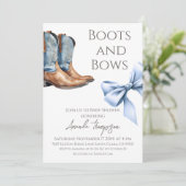 Western Boots and Bows Blue Boy Baby Shower 招待状 (スタンド正面)