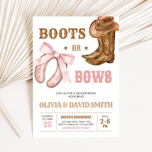Western Boots and Bows Gender Reveal 招待状