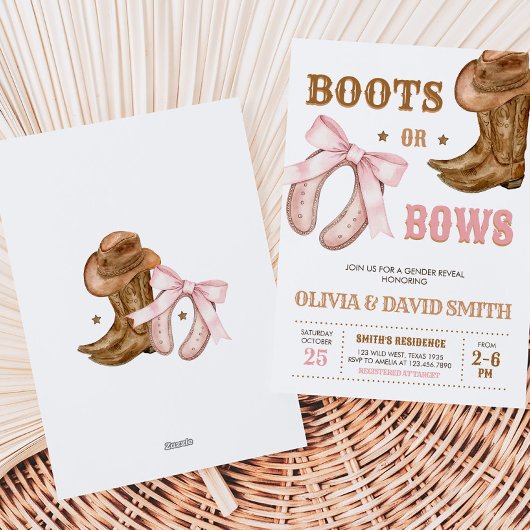Western Boots and Bows Gender Reveal 招待状