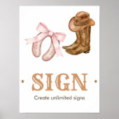 Western Boots and Bows Gender Reveal Sign ポスター (正面)