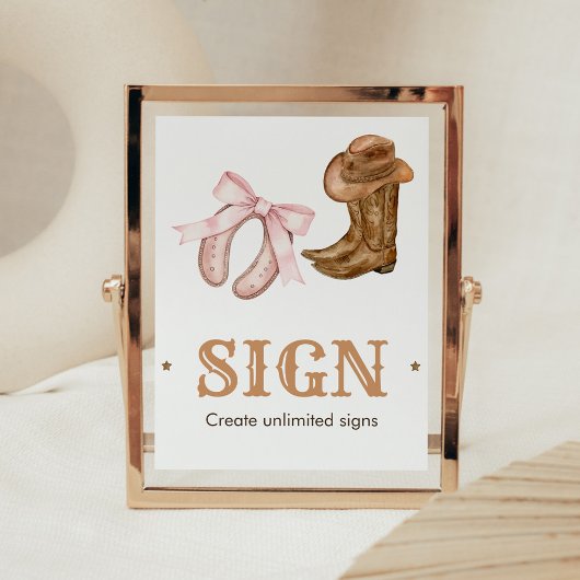Western Boots and Bows Gender Reveal Sign ポスター