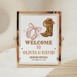 Western Boots and Bows Gender Reveal Welcome Sign ポスター
