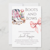 Western Boots and Bows Pink Girl Baby Shower 招待状 (正面)