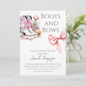 Western Boots and Bows Pink Girl Baby Shower 招待状 (スタンド正面)