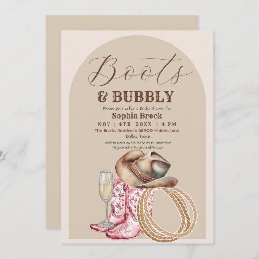 Western Boots and Bubbly Bridal Shower 招待状 (正面/裏面)