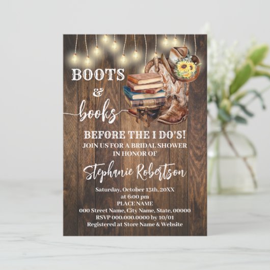 Western Boots & Books Before I do Bridal Shower 招待状 (スタンド正面)