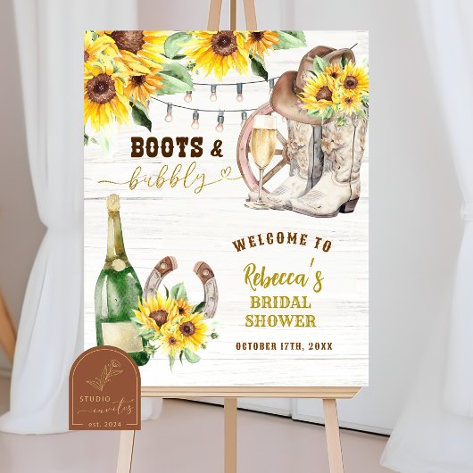Western Boots & Bubbly Bridal Shower Welcome Sign ポスター