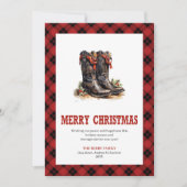 Western Boots Buffalo Plaid Tartan Christmas Card シーズンカード (正面)