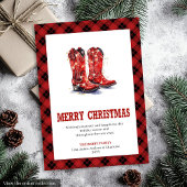 Western Boots Buffalo Plaid Tartan Christmas Card シーズンカード