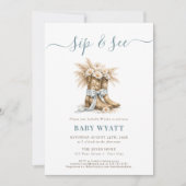 Western Boots & Coquette Blue Bow Boy Sip & See 招待状 (正面)