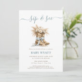 Western Boots & Coquette Blue Bow Boy Sip & See 招待状 (スタンド正面)