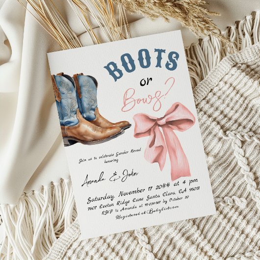 Western Boots or Bows He or She Gender Reveal 招待状