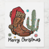 Western Boots Santa Merry Christmas Boots Xmas ワインラベル (シングルラベル)