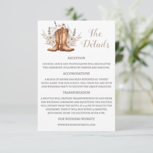 Western Boots Wedding Details Enclosure Card カード (スタンド正面)