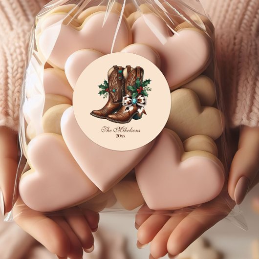 Western Bow & Boots Christmas  ラウンドシール