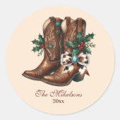 Western Bow & Boots Christmas  ラウンドシール (正面)