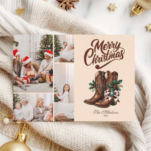 Western Bow & Boots Christmas 4 Photo シーズンカード