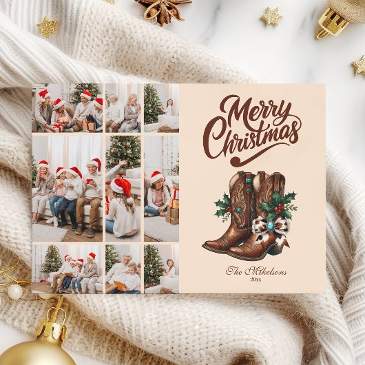 Western Bow & Boots Christmas 9 Photo シーズンカード