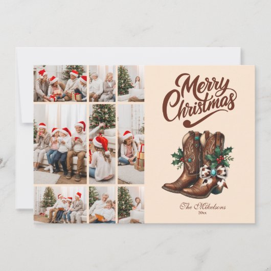 Western Bow & Boots Christmas 9 Photo シーズンカード (正面)
