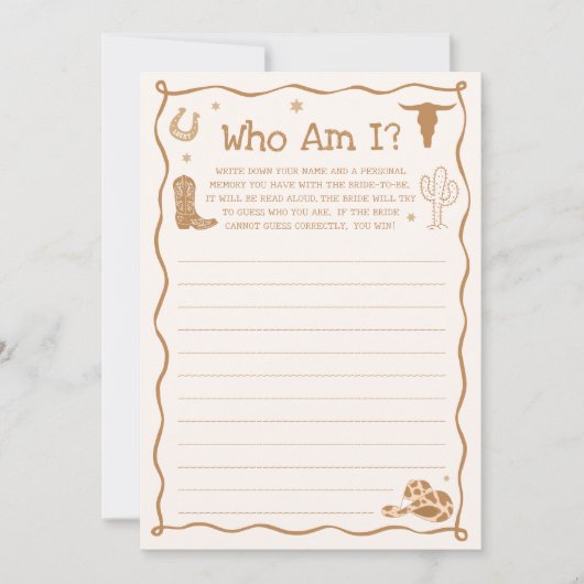 Western Bridal Shower Guess Who Game Card 招待状 (正面)