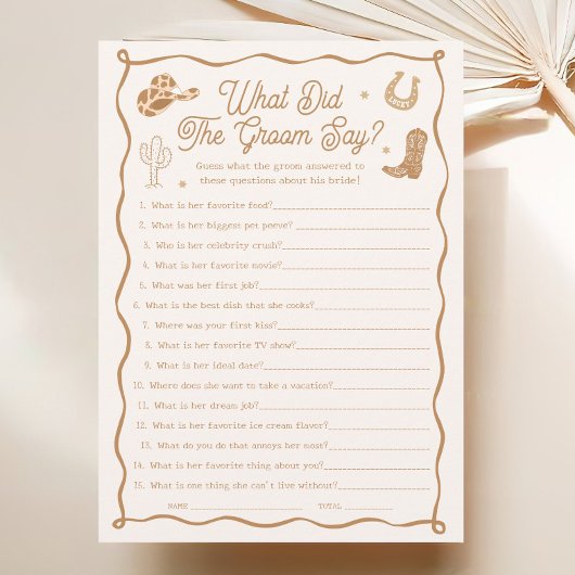 Western Bridal Shower What Did the Groom Say Game  招待状