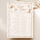 Western Bridal Shower Would She Rather Game Card 招待状