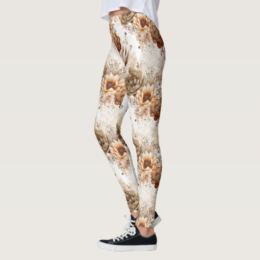Western Brown Cream Southwest Floral レギンス (左)