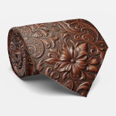 Western Brown Faux Leather Tooled Retro Mens Tie ネクタイ (ロール)