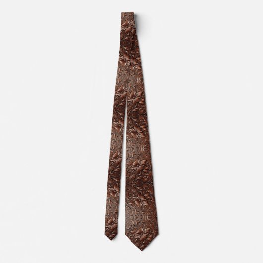 Western Brown Faux Leather Tooled Retro Mens Tie ネクタイ (裏面)