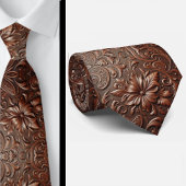 Western Brown Faux Leather Tooled Retro Mens Tie ネクタイ