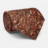 Western Brown Faux Leather Tooled Retro Mens Tie ネクタイ (ロール)
