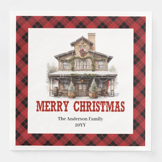 Western Buffalo Plaid Christmas Paper Napkins (正面)