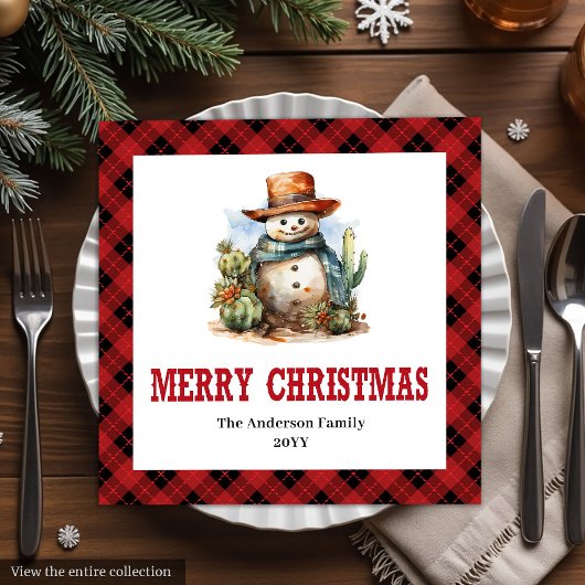Western buffalo plaid napkins Christmas party set